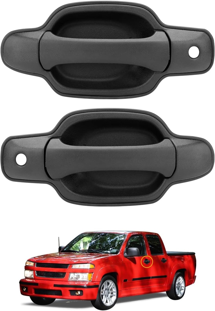 Exterior Door Handles (Pair), Compatible with 2004-2012 Chevy Colorado, GMC Canyon, Isuzu, Outer Front Left Driver & Right Passenger Side Door Handle with Key Hole, OE# 79316 79317 GM1310141 GM1311146
