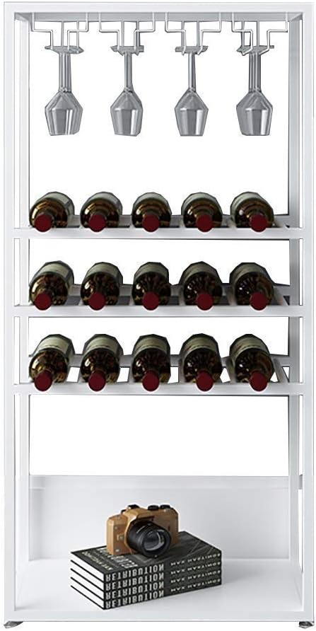 Wrought Iron Wine Cabinet and Glass Free Standing Holder Floor Wine Rack Wine Display Stand Shelf for Kitchen Wine Cellar Bar Wine Show B (A)