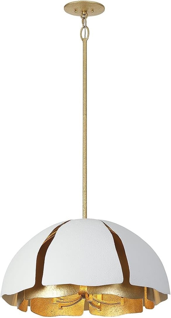 Savoy House 7-1399-5-14 Brewster Vintage Dual Shade Metal Blooming Flower Pendant, 5-Light 300 Total Watts, 15" H x 26" W, Cavalier Gold with Royal White