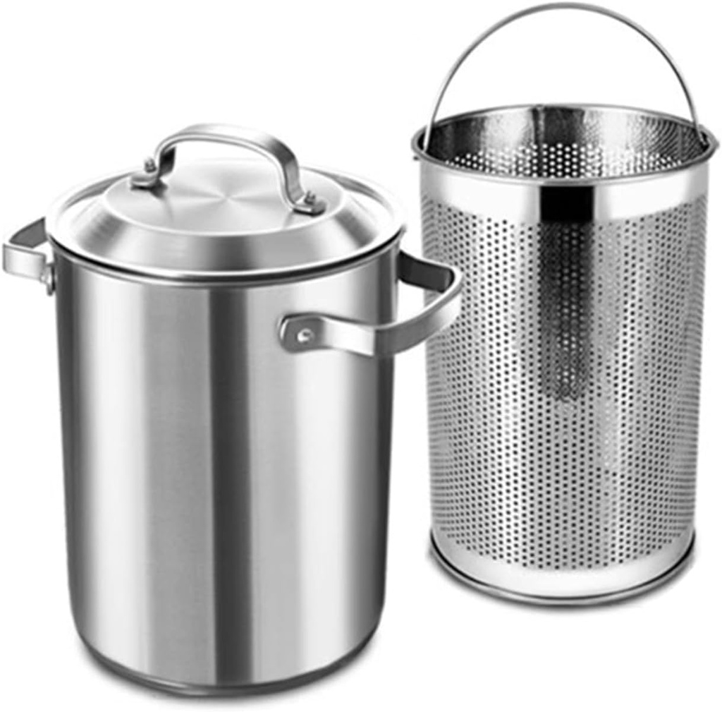 Asparagus Steamer Pot with Steel Lid and Removable Basket - 4L Stainless Steel Frying Deep Fryer Pot Vertical Cooker for Pasta, Spaghetti, Boiled Eggs, Shrimp - Induction Dishwasher Safe