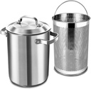 Asparagus Steamer Pot with Steel Lid and Removable Basket - 4L Stainless Steel Frying Deep Fryer Pot Vertical Cooker for Pasta, Spaghetti, Boiled Eggs, Shrimp - Induction Dishwasher Safe