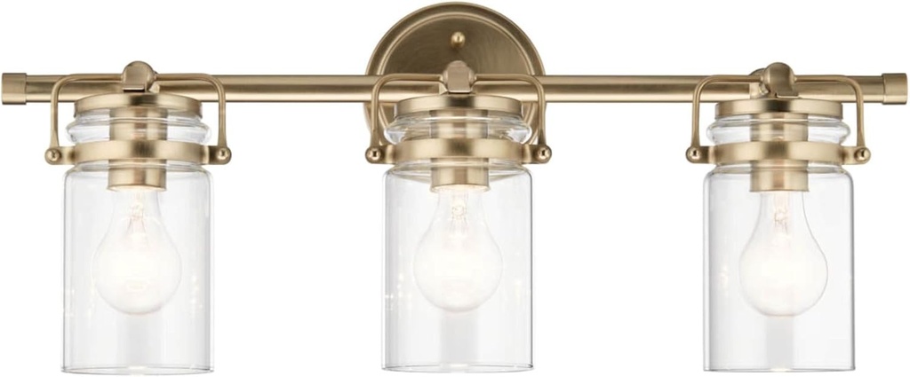 Kichler, Brinley 24" 3 Light Vanity Light with Clear Glass in Champagne Bronze for Bathroom and Powder Room, (24" W x 10.25" H), 45689CPZ