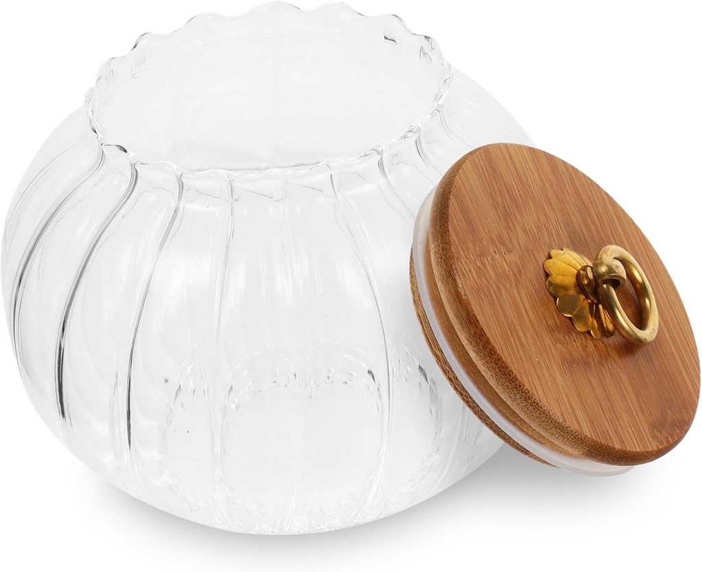 Pumpkin Shaped Glass Food Storage Jar with Removable Lid Airtight Canister for Coffee Beans Tea Nuts and Sugar for Kitchen Organization and Fall Decor