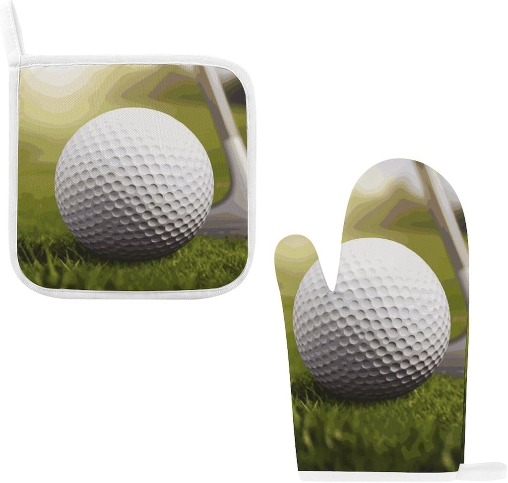 Sport Golf Ball Oven Mitts and Pot Holders Set of 2 Heat Resistant Non-Slip Oven Gloves Hot Pads Waterproof Oven Mitten for Cooking Microwave BBQ Baking Grilling