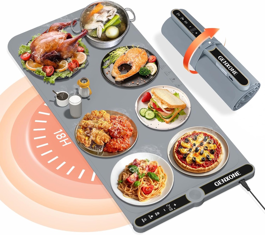 Extra Large Food Warming Mat for Countertop, 31.5'' x 15'' Food Warmers for Parties Buffet, Rollable Electric Warming Tray with 9 Levels Temperature Setting, 8s Fast Heat up