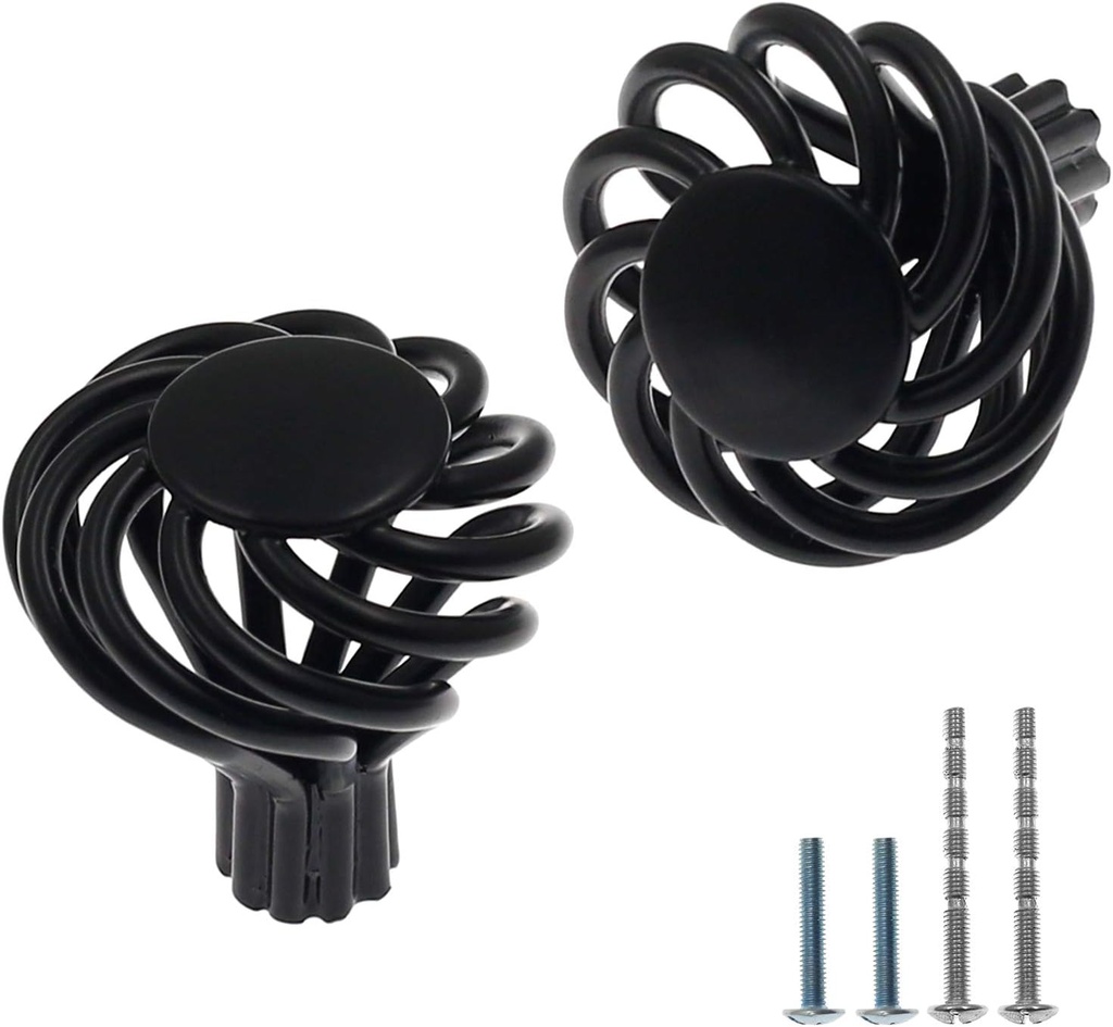 BokWin 6Pcs Birdcage Round Cabinet Knob, 1.3" x 1.5"(D x H) Iron Round Flat Metal Knob for Drawer Dresser Wardrobe with Mounting Screws (Dark Black)