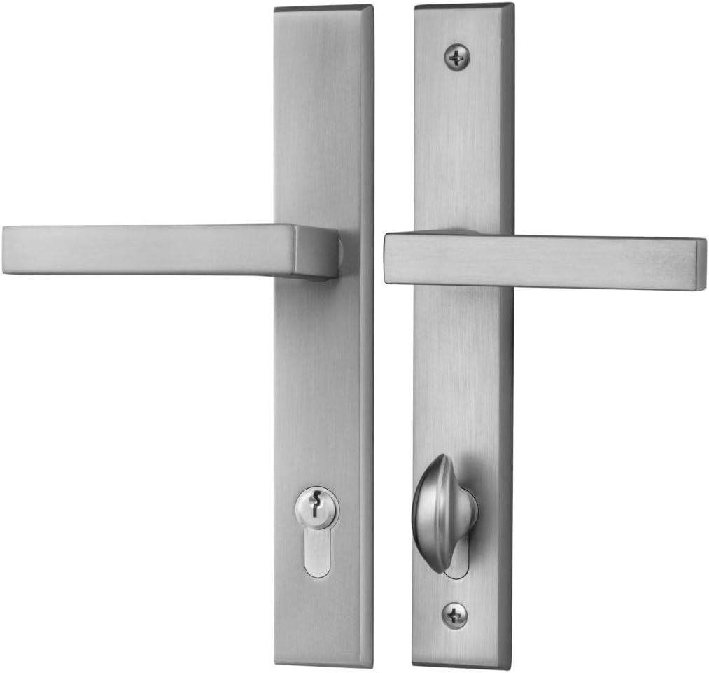 Rockwell Contemporary Keyed Entry Multipoint Handle Set in Brushed Nickel fits Doors with Multipoint Lock (Lock not Included) 1-3/4" Thick with 7.87" CTC screwholes