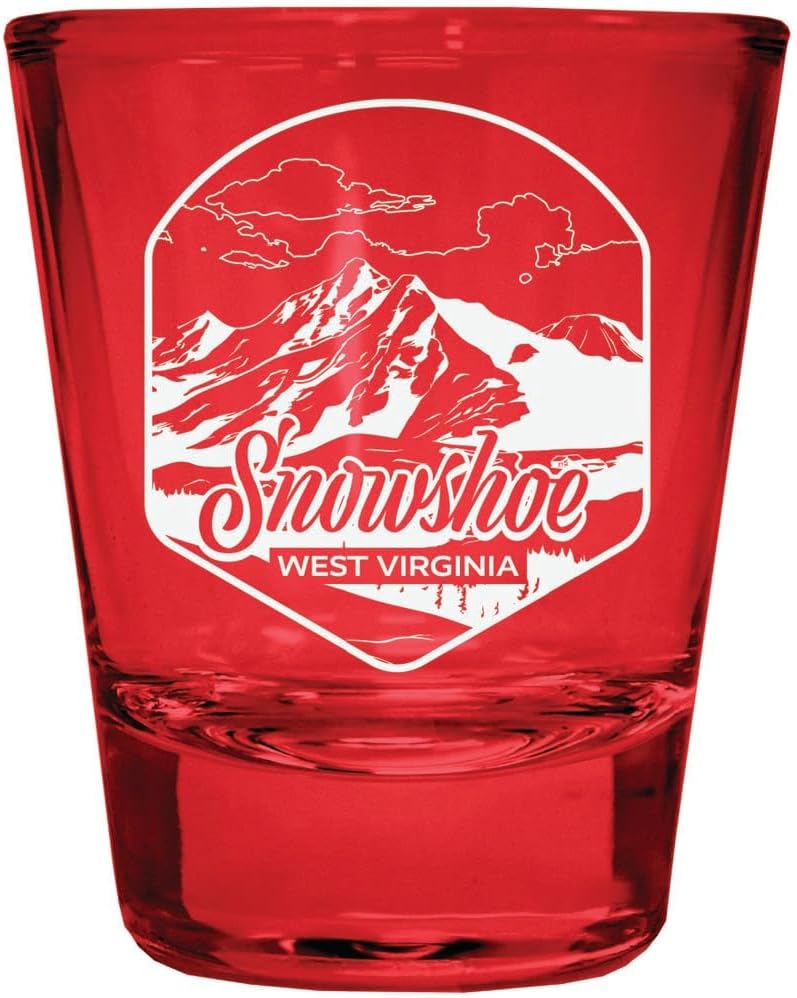 R and R Imports Snowshoe West Virginia Souvenir Engraved Full Color 2oz Shot Glass Red 4-Pack