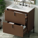 Merax 30" Freestanding Bathroom Vanity with Ceramic Sink, Equipped with Vertical Pulls, Full-Extension Drawers, Soft Close Drawer Slides, Fluted Design, Brown