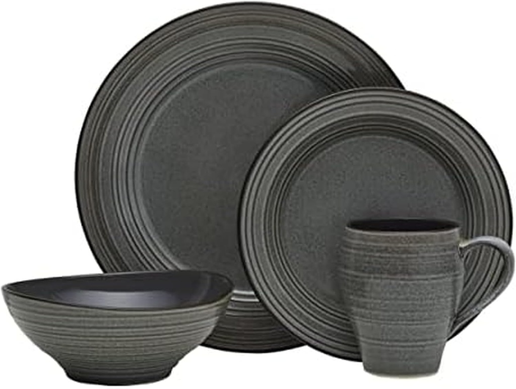 Mikasa Swirl Speckle 16 Piece Dinnerware Set, Service for 4, Graphite