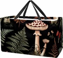 Reusable Grocery Bag Heavy Duty Shopping Tote Bag Foldable with Reinforced Handle, Cute Mushroom Forest Plants