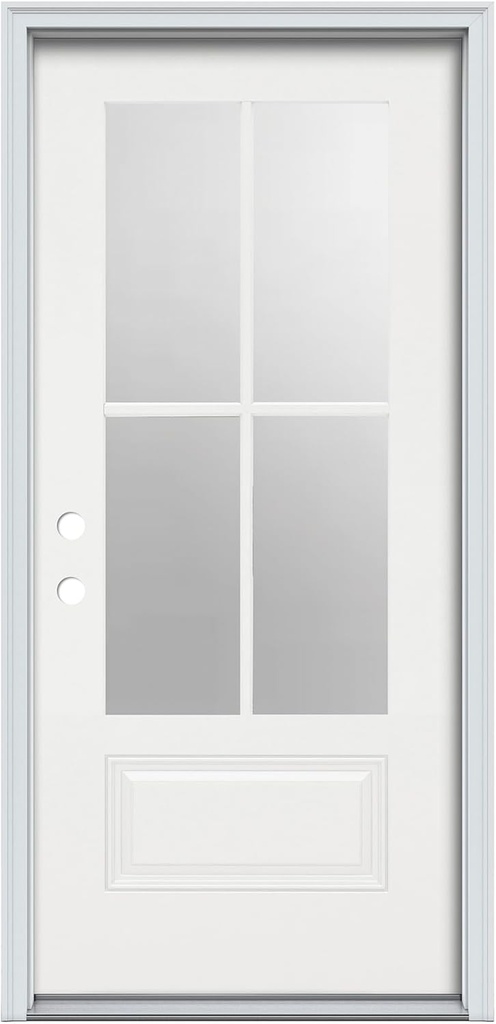 National Door Company, Primed, 36" x 80", Fiberglass, Direct Glazed, 3/4-Lite, 4-Lite, 1-Panel, Right Hand Inswing, Prehung Front Door, on 4-9/16"Frame
