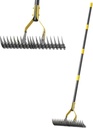 19-Tine Cold-Pressed Steel Dethatcher Rake - 72 inch Adjustable Handle, Ergonomic Grip, Rust-Resistant - Perfect for Gardens, Lawns, Fields, & More - Senior-Friendly Design
