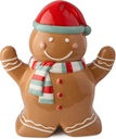 Christmas Whimsy Gingerbread 3-D Cookie Jar – Holiday Ceramic Treat Jar with Smiling Gingerbread Wearing Red Hat & Scarf – Airtight Storage for Cookies, Candies & Festive Kitchen Decor