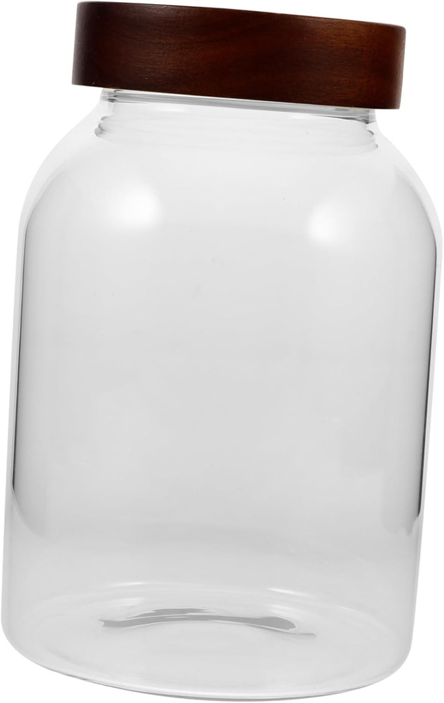 Airtight Glass Cookie Jar Wooden Lid Wide Mouth Storage Canister for Snacks Pasta Dog Treats Condiments Elegant Kitchen Organization Container
