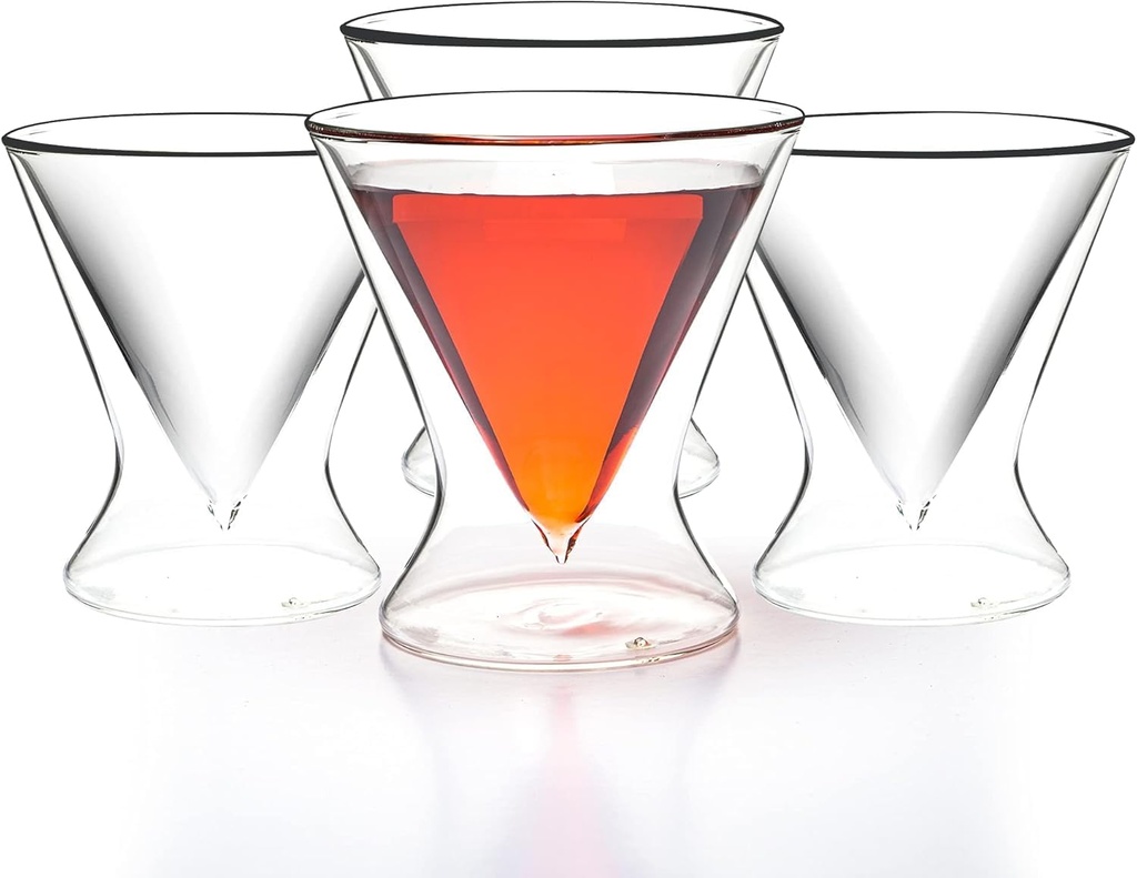 LEMONSODA Stemless Martini Cocktail Glasses Set of 2 for Margaritas, Espresso Matinis, Manhattans, Cosmopolitans, Home Bar, Birthdays, Housewarming Gift, Crystal Clear 8 OZ (wo/Ring, Set of 32)(2037)