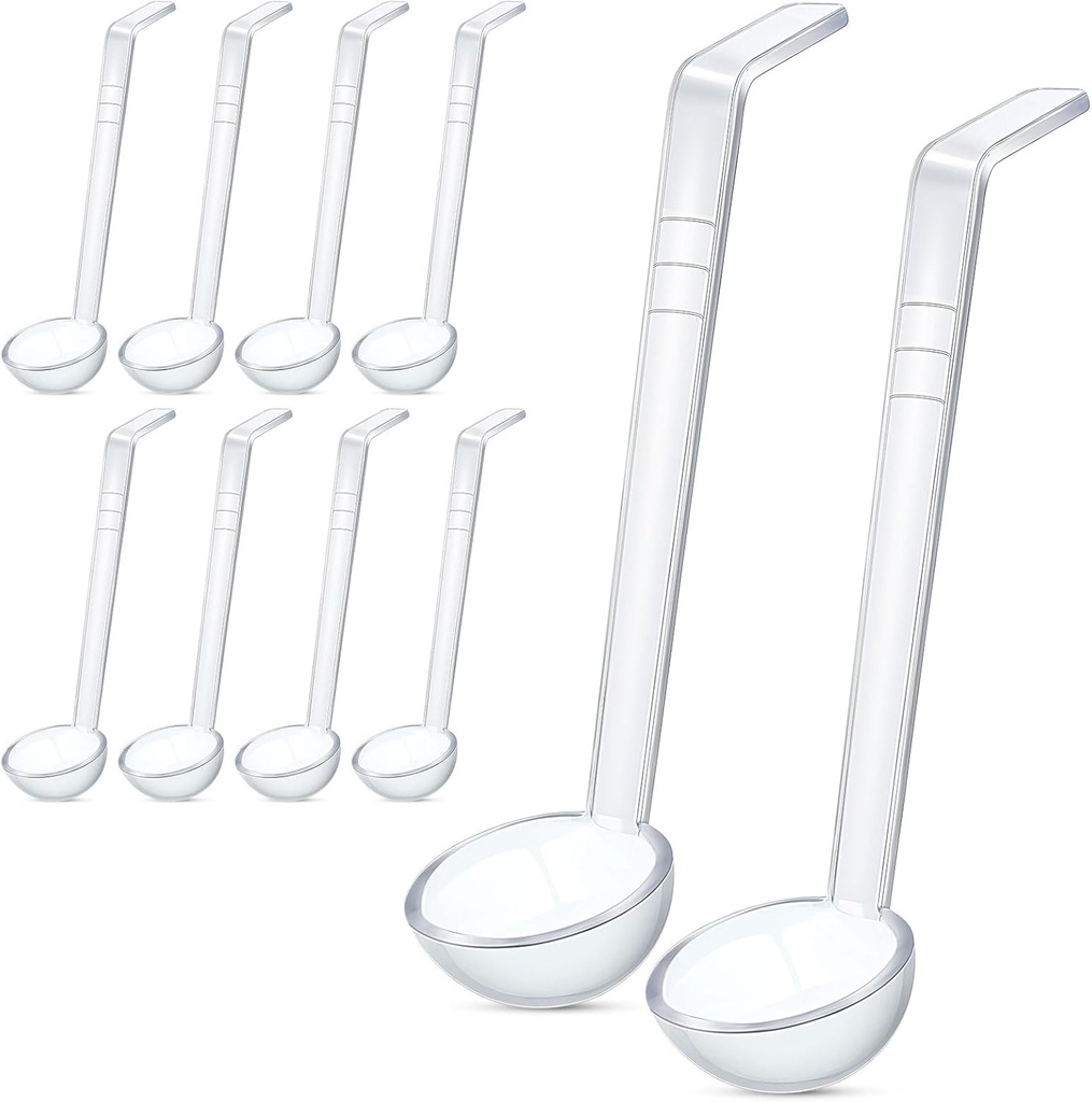 Tioncy 10 Pcs 1 oz Small Ladle 7.1 Inches Mini Ladle for Serving Sauce, Soup, Dressing, Punch Bowl, Gravy, Cocktail, Fruit Juices Reusable Plastic Long Handle Spoon for Party Banquets Catering(Clear)