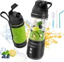 Portable Blender for Shakes and Smoothies, 24oz 300W Travel Blender USB Rechargeable Type-C 6000 mAh Personal Blender for Smoothies Protein Shakes with a Travel Lid & BPA Free Bottle(Black)
