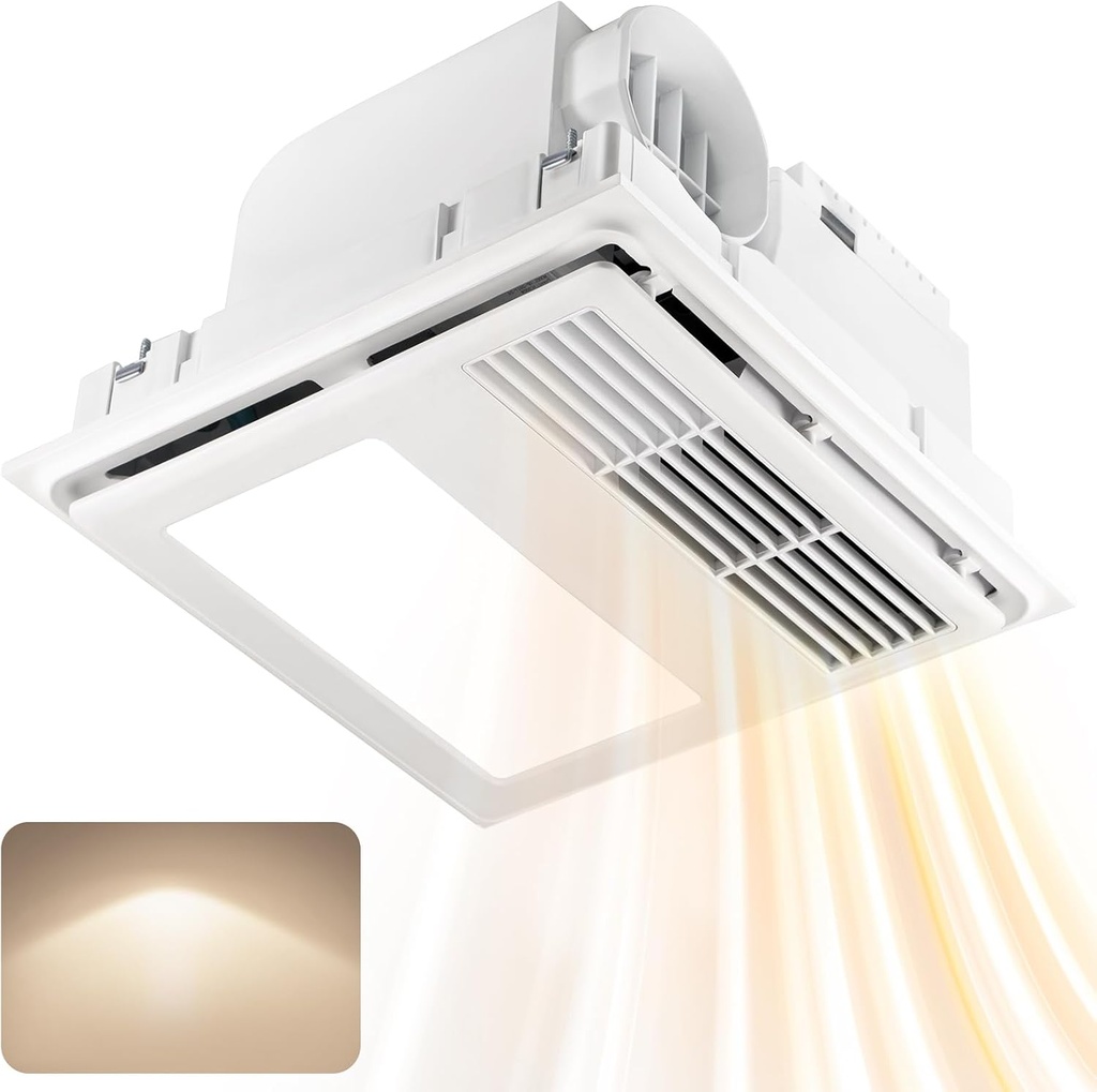 GROWNEER Ceiling Mount Bathroom Exhaust Fan with Light & Heater, 110 CFM 1.5 Sones, 3500K Light Ventilation Fan Combo