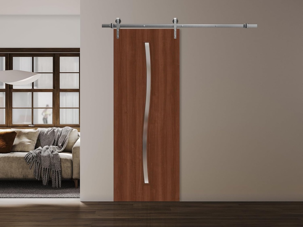 SARTODOORS Interior Modern Barn Door 30 x 80 inches | Basic 3002 Walnut | 6.6FT Silver Rail Track Heavy Hardware Set | Solid Panel Interior Doors