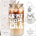 Sisters Christmas Gifts from Sister, Happy Birthday Sister Gifts, Unique Friendship Gift Set with 16oz Glass Cup for BFF Grandma Mom Daughter Teacher