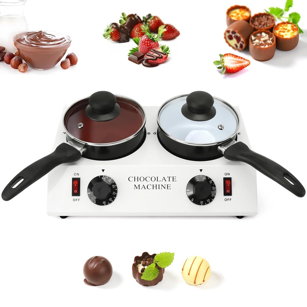 Double Pots Chocolate Melting Machine Constant Temperature Electric Tempering Pot for Melting Butter, Candy,Cheese 80W (Plug 110V)