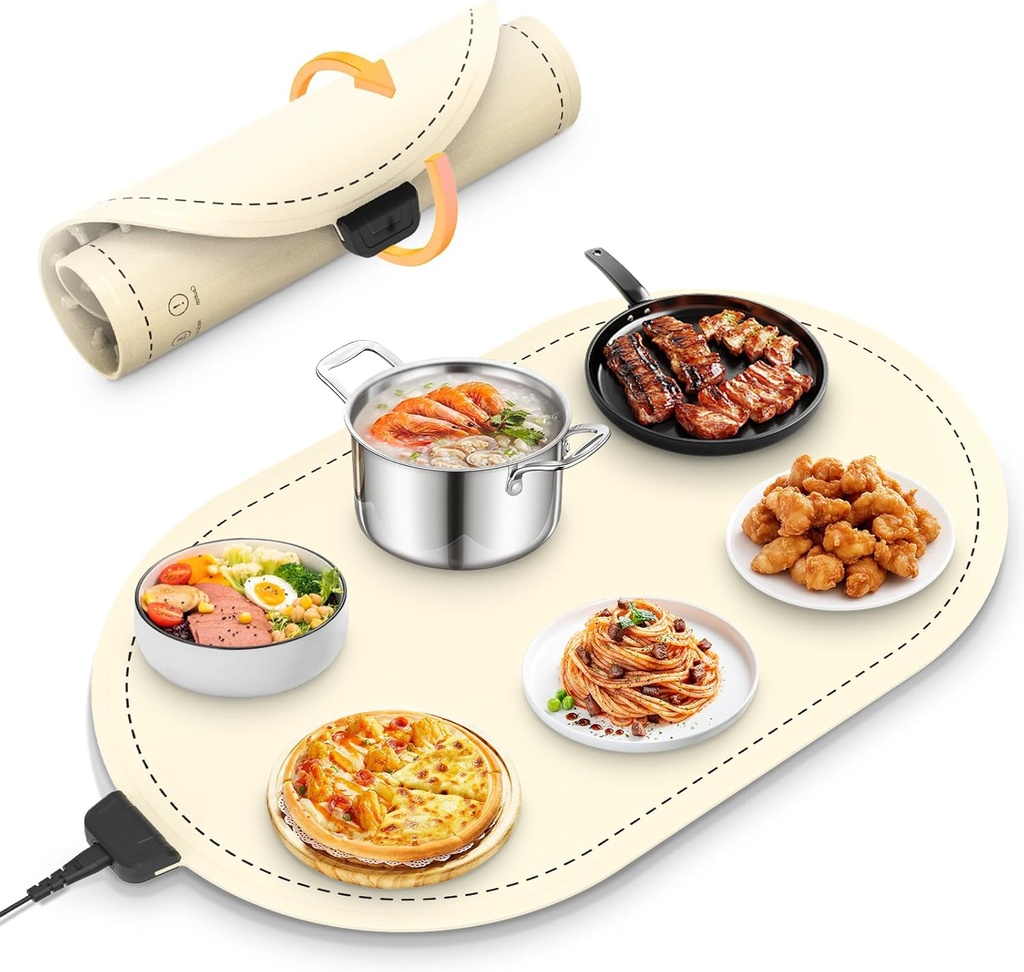 WOKALON Warming Mat for Food Extra Large,(XXL 36”x15”), Food Warmers for Parties Buffet and Home Daily Use,Roll Up Food Warmers (Beige)