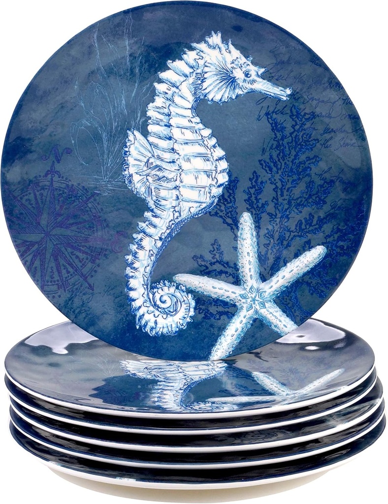 Certified International Oceanic 11" Melamine Dinner Plate, Multi Colored, Set of 6