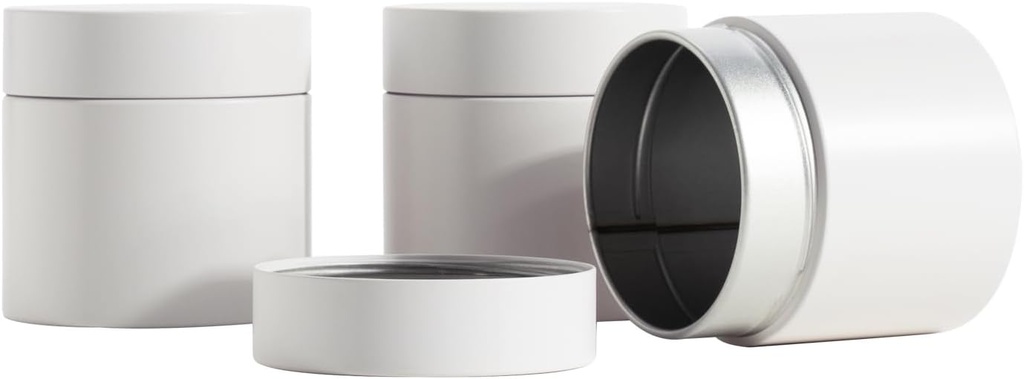 3 Packs Tea Tin Canister for Loose Tea Metal Tea Canister 9 oz 15 oz Round Tin Can for Coffee Beans Tea Container for Kitchen Storage Sugar Matcha Spice Powder (Ivory, S_2.95x2.95)