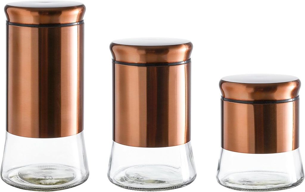 Glass Food Storage Canisters with Bronze Stainless Steel Cover and Lids, Set of 3, 28/38/50 Ounce