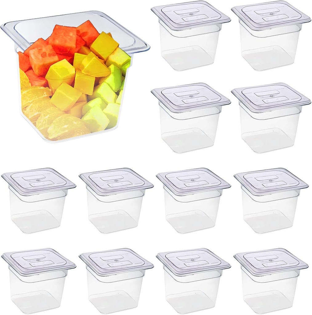 8 Packs Plastic Food Pan with Lids Clear Food Storage Containers 1/6 Size 6 Inch Deep Restaurant Commercial Hotel Pans Stackable Polycarbonate Pan for Vegetables Fruits Beans Corns