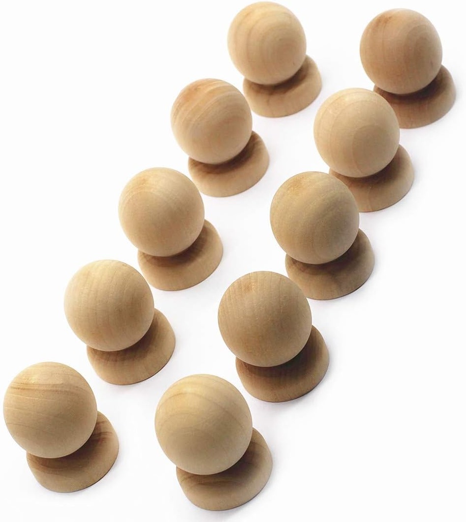 WEICHUAN 10PCS Ball with Base Shape Unfinished Wood Drawer Knobs Pulls Handles - Cabinet Furniture Drawer Knobs Pulls Handles (Diameter: 1-3/8 Inches Height: 1-3/4 Inch)