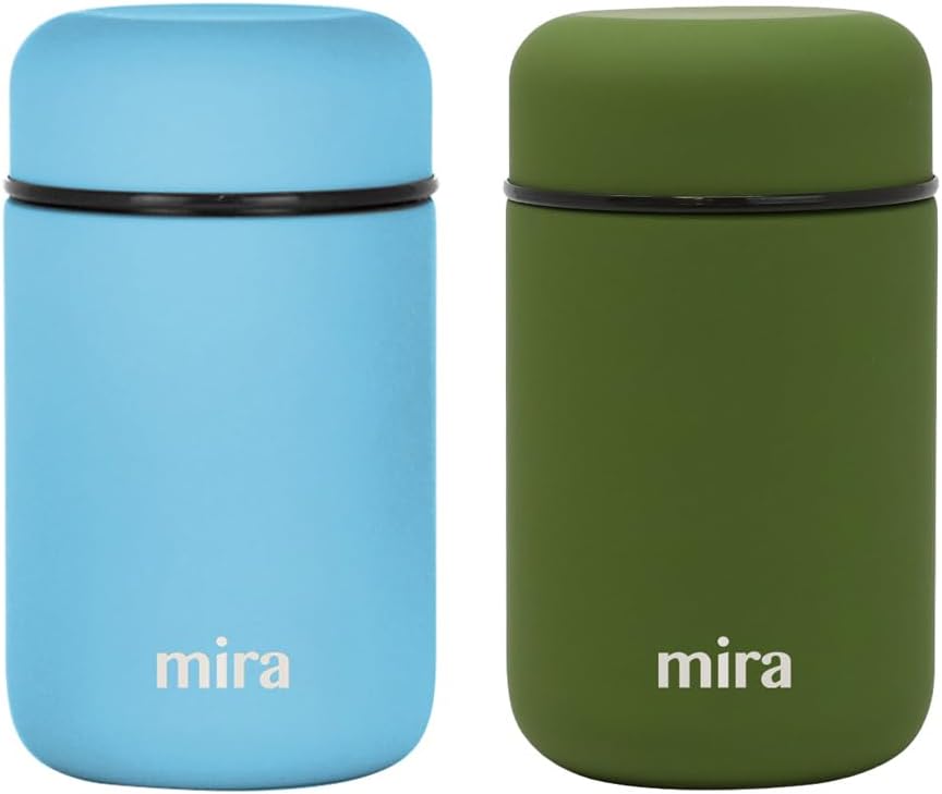MIRA 2 Pack Insulated Food Jar Thermo for Hot Food & Soup, Compact Stainless Steel Vacuum Lunch Container, 13.5 oz, Pearl Blue, Olive Green