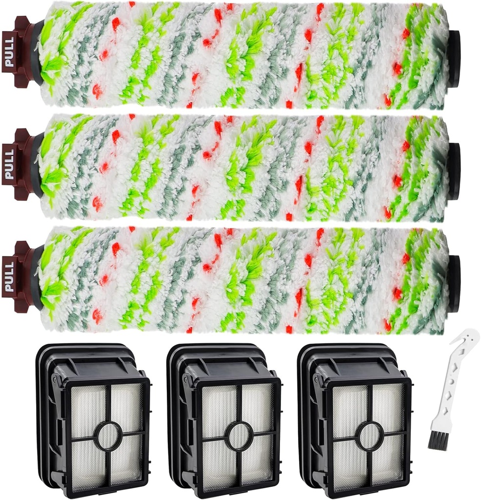 Crosswave Brush Roll Replacement and 1866 Replacement Filters for Bissel CrossWave 2306A CrossWave 1785 Series Vacuum (3 Pack 2460 Multi-Surface Brush Rolls & 3 Pack 1866 Vacuum Filters)