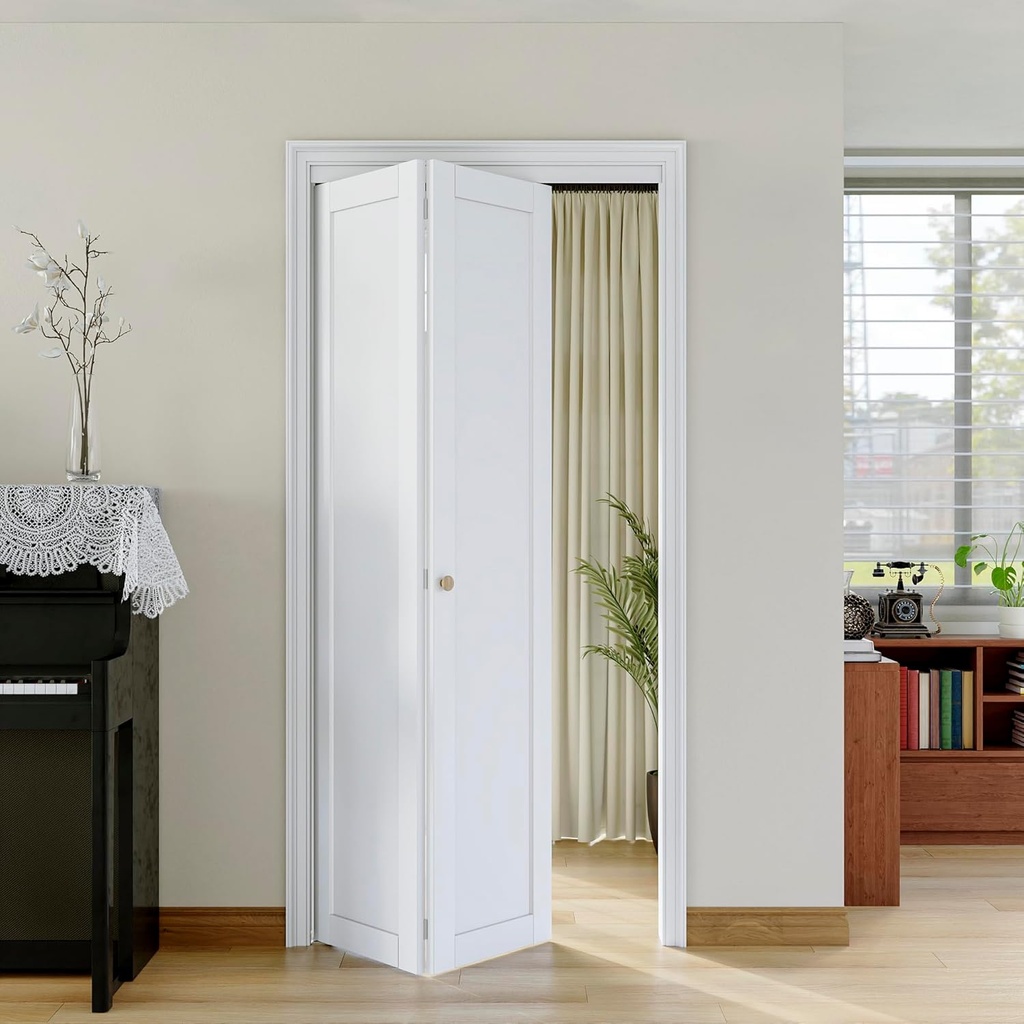 Bi-Fold Doors for 36" x 80" Opening, Solid MDF Panel Closet Door Hardware Kit Included, Interior Folding Door Pre-Drilled Holes Easy Assembly