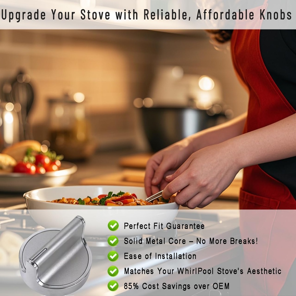 (2025 Upgraded) W10594481 Gas Stove Knobs Replacement for Whirlpool Range/Oven–Stainless Steel Control Knob Replaces WPW10594481 AP6023301 Cooktop Knob, Fit WCG97US6DS00 WCG97US0DS00, etc. 5 Pack