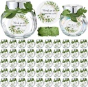 50 Pcs 1.5 oz Mini Glass Jars with Lids Small Honey Candy Jar Party Favor Green Leaf Ribbon and Labels Tiny Mason Candy Containers for Wedding Favor Bridal Baby Shower Gift Spice Honey Sugar Herb