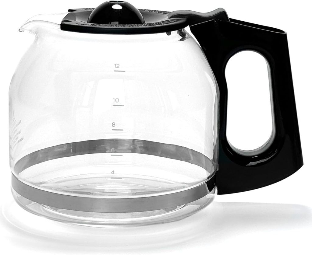 12-Cup Replacement Glass Coffee Carafe Compatible with Black and Decker Coffee maker Model CM0915BKD, Black Handle with Extra Lid, Product Height: 5.9 inch.