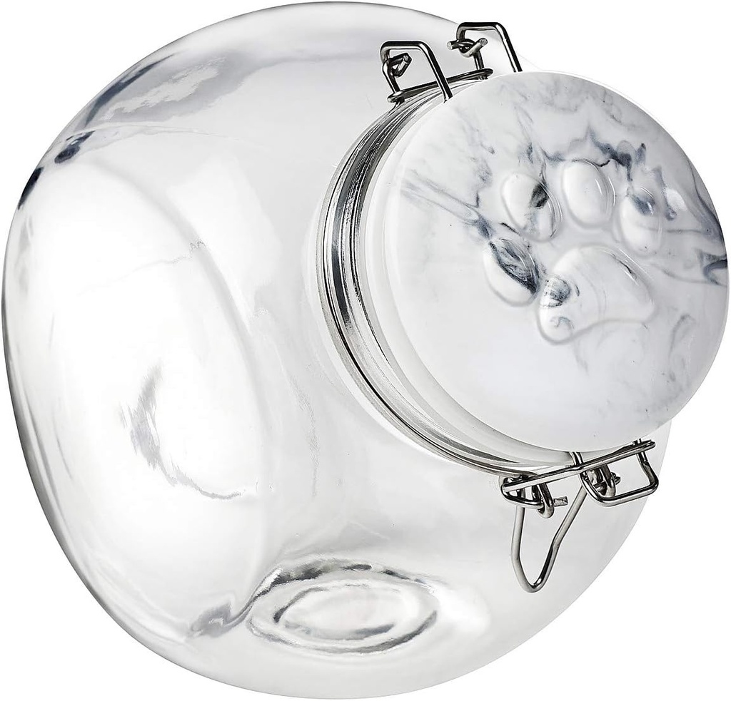 Amici Pet Marble Paw Jar Storage Canister, Clear Glass Body with Painted Ceramic Hermetic Lid, 72 fl oz