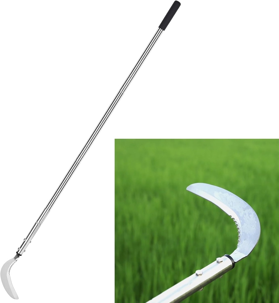 Weeding Sickle, Steel Grass Sickle with Serrated Double-Edged Blade, Telescoping Grass Whip, Stand up Weeding Grass Sickle, Lightweight Sickle Garden Tool Long Handle for Garden, Yard