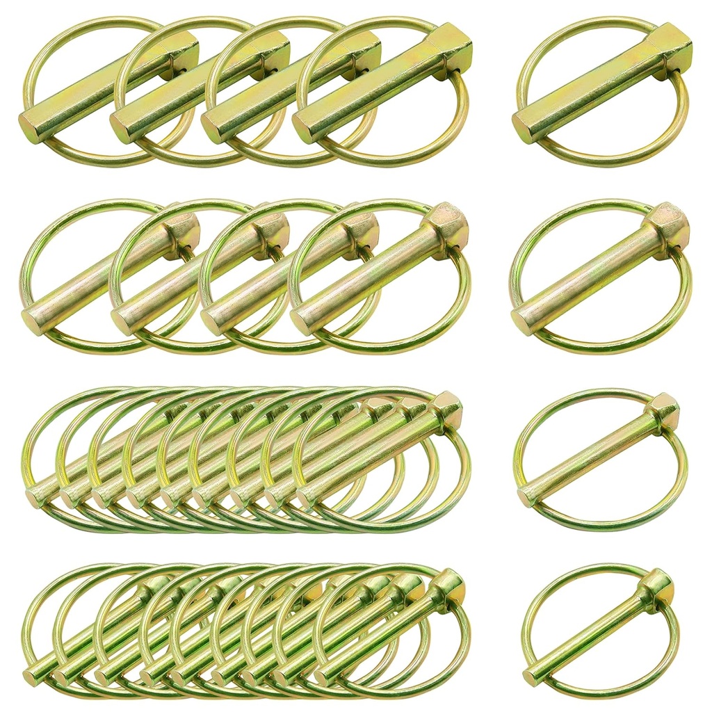 30 Pcs of Lynch Pin Assortment Kit— for Trucks, Tractors, Trolleys, Lawn Mowers, & Trailers of 3/16”x1-7/16”, 1/4”x1-3/4”, 5/16”x1-3/4”, & 7/16”x1-3/4”