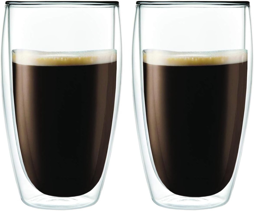 Double Wall Glass Coffee Cups Insulated Mugs for Drinking Espresso Latte Mocha Tea – 16 oz – Set of Two