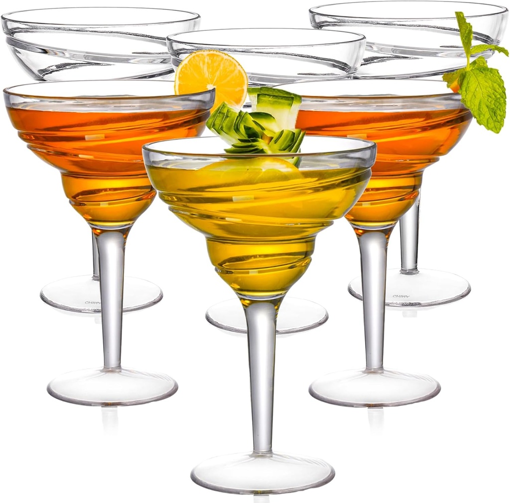 Youeon 6 Pack 12 Oz Hard Acrylic Margarita Glasses with Stem, Shatterproof Acrylic Wine Glasses, Reusable Wine Cups for Indoor and Outdoor Use, Perfect for Wedding, Party, Holiday