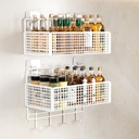 Double layer wall mounted storage room rack, kitchen and bathroom wall hanging basket, wire fruit and vegetable basket(White,36cm)