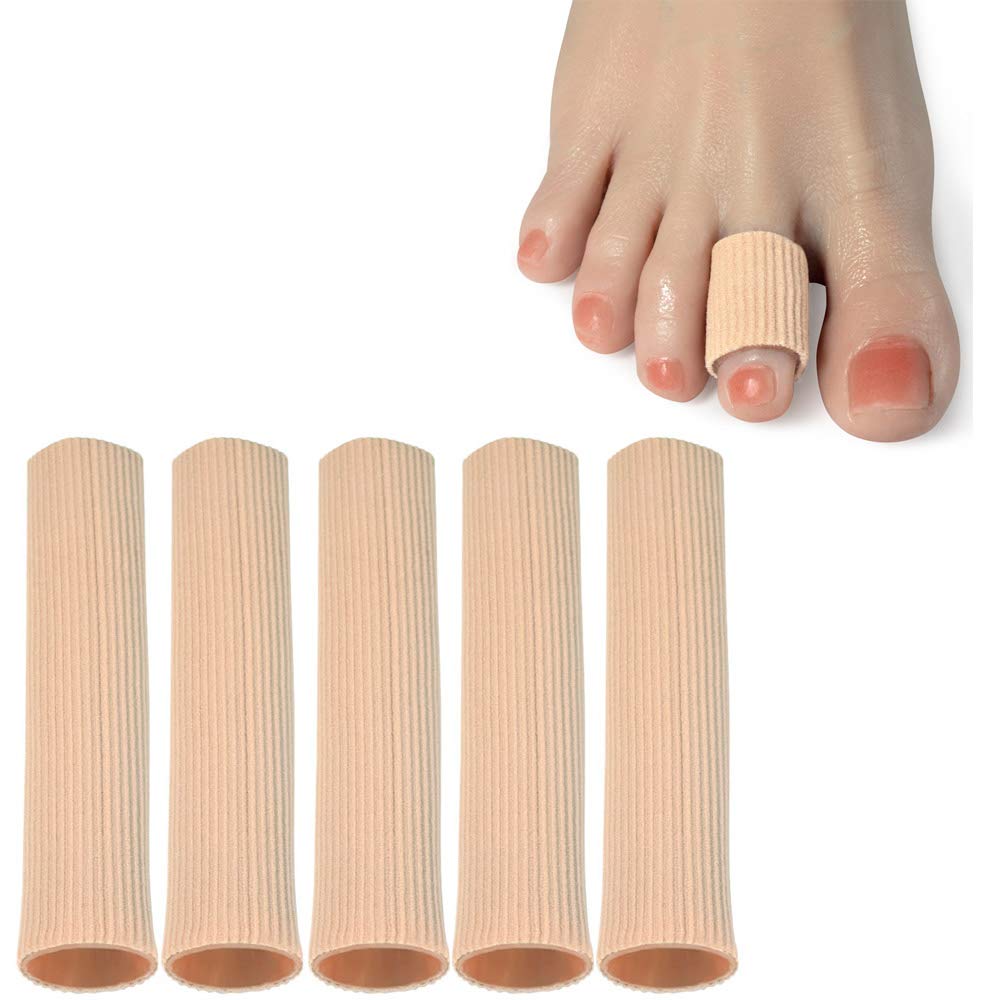 Cuttable Toe Tubes Sleeves 5 Pack, Made of Elastic Fabric Lined with Silicone Gel. Toes Sleeve Protectors Relief Toe Pressure Pain, Corn and Calluses Remover