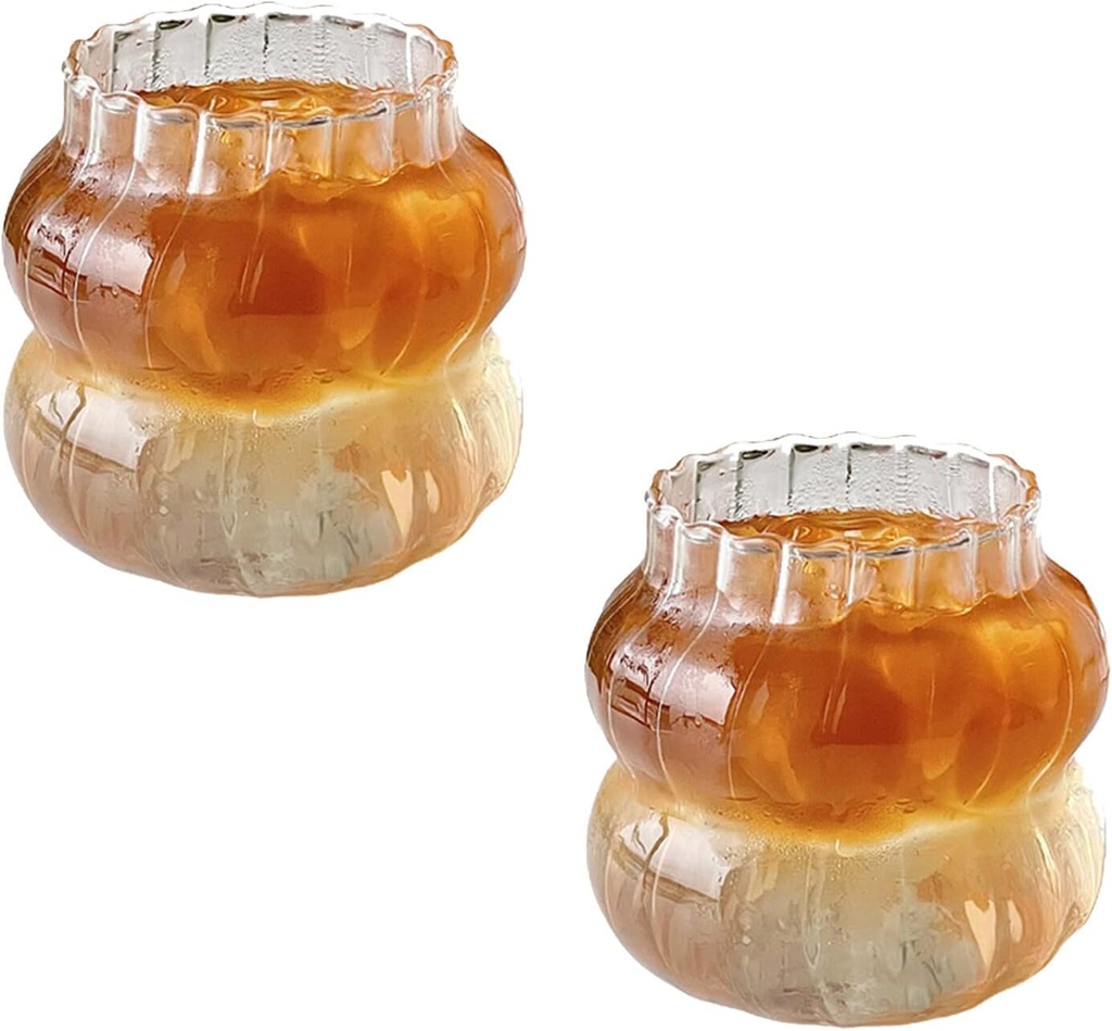 MANMAOHE 14 Oz Ribbed Glass Cups Set of 2 Creative Wavy Drinking Glasses Vintage Ribbed Glassware Vintage Ripple Drinking Glasses for Coffee Cocktail Juice Water Soda Tea
