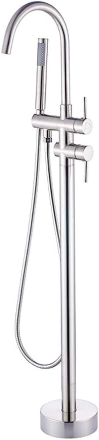 Contemporary Freestanding Bathtub Faucet with Hot and Cold Water Brass Double Handle Bath Shower Mixer Floor Mounted Taps with Handheld Shower,Brushed Nickel