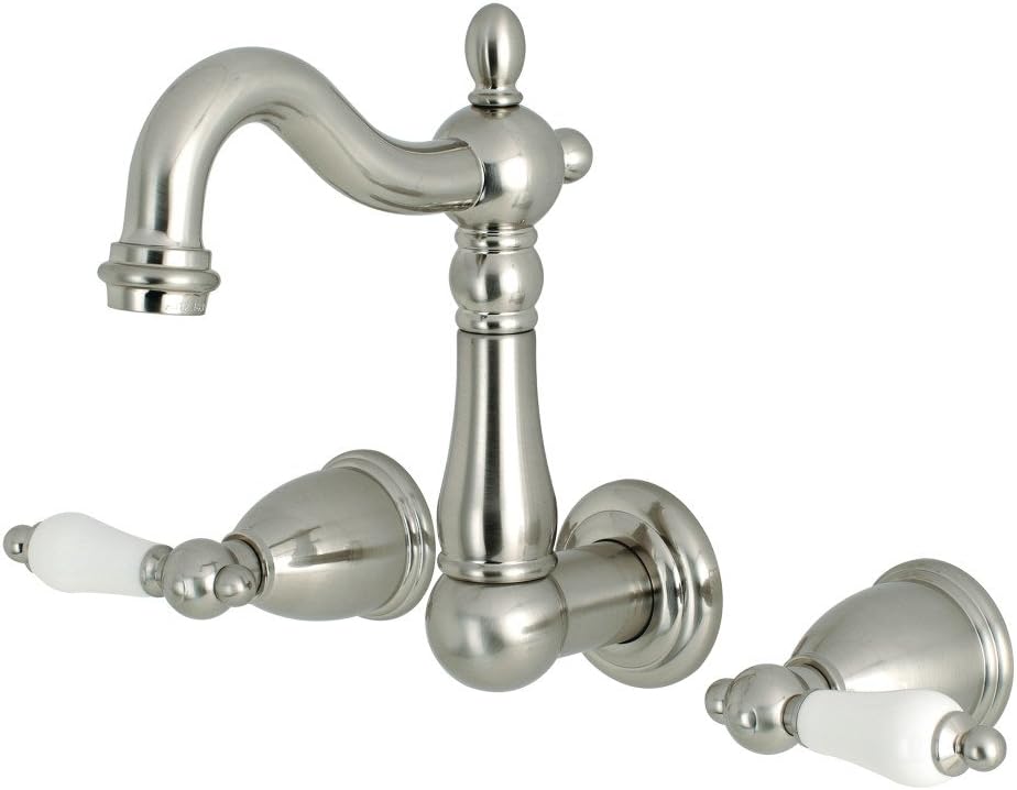 Kingston Brass KS1228PL Heritage 8" Center Wall Mount Vessel Sink Faucet, 4-3/4" in Spout Reach, Brushed Nickel