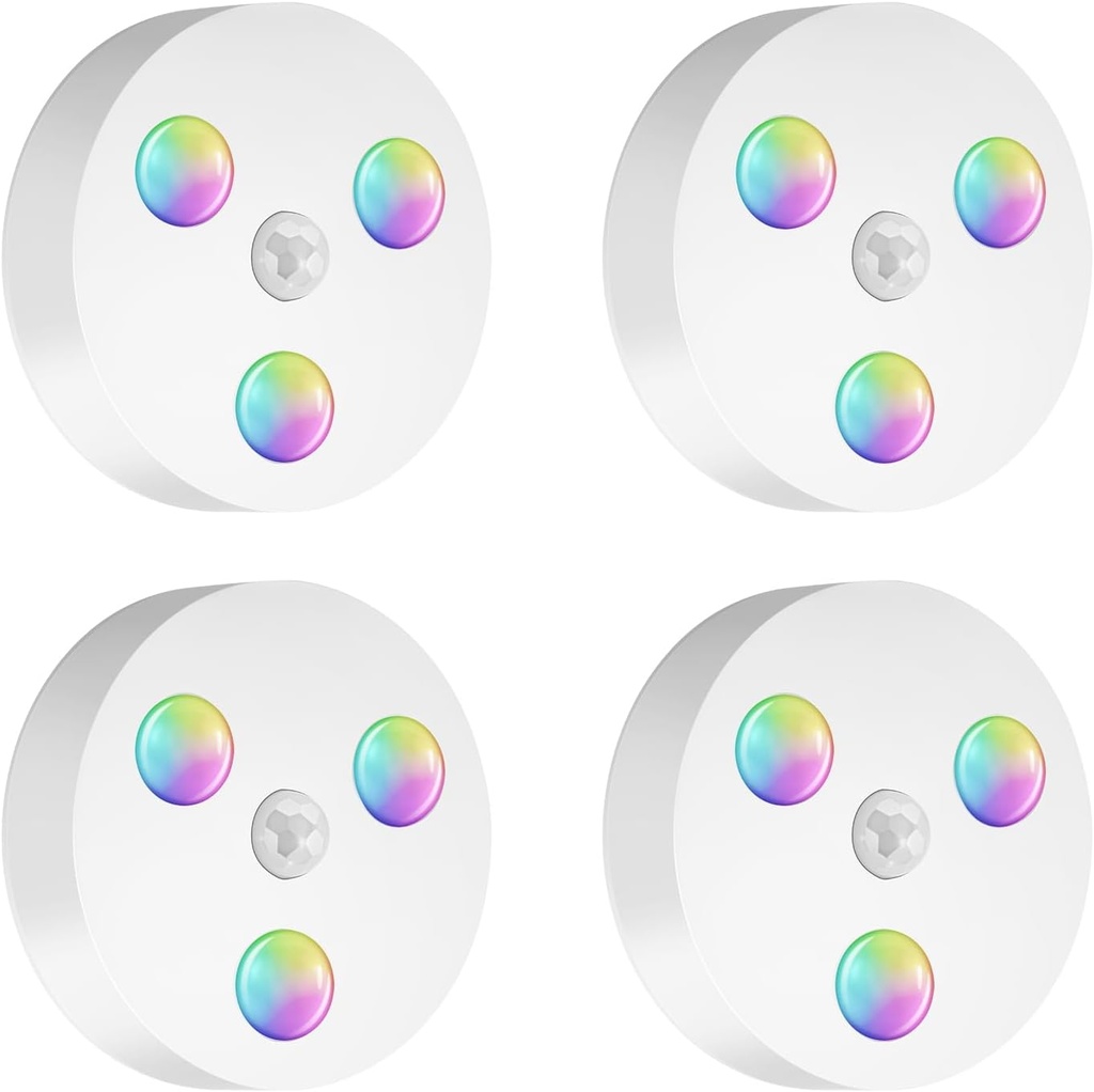 Motion Sensor Night Lights, USB-C Rechargeable, 8 Colors, Atmosphere Decoration Light, Magnetic, Wireless Stick on Under Counter Lights for Wine Cabinet, Kitchen, Bathroom, Stairway, Closet (4 Pack)