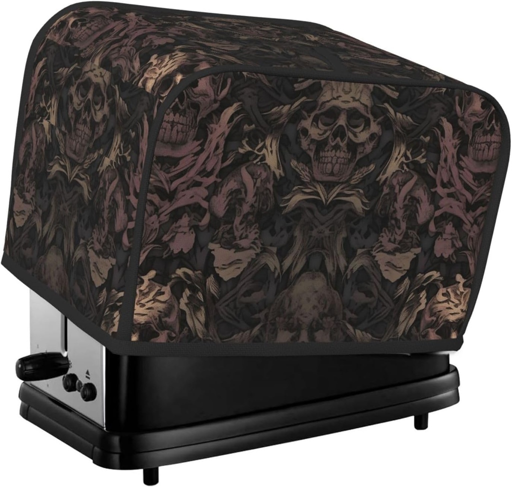 2 Slice Toaster Covers Bread Machine Cover Quilted Dustproof Fingerprint Protectors Small Washable Appliance Cover Gothic Wallpaper For Walls Skull Damask Bread Maker Dust Protection Universal Size